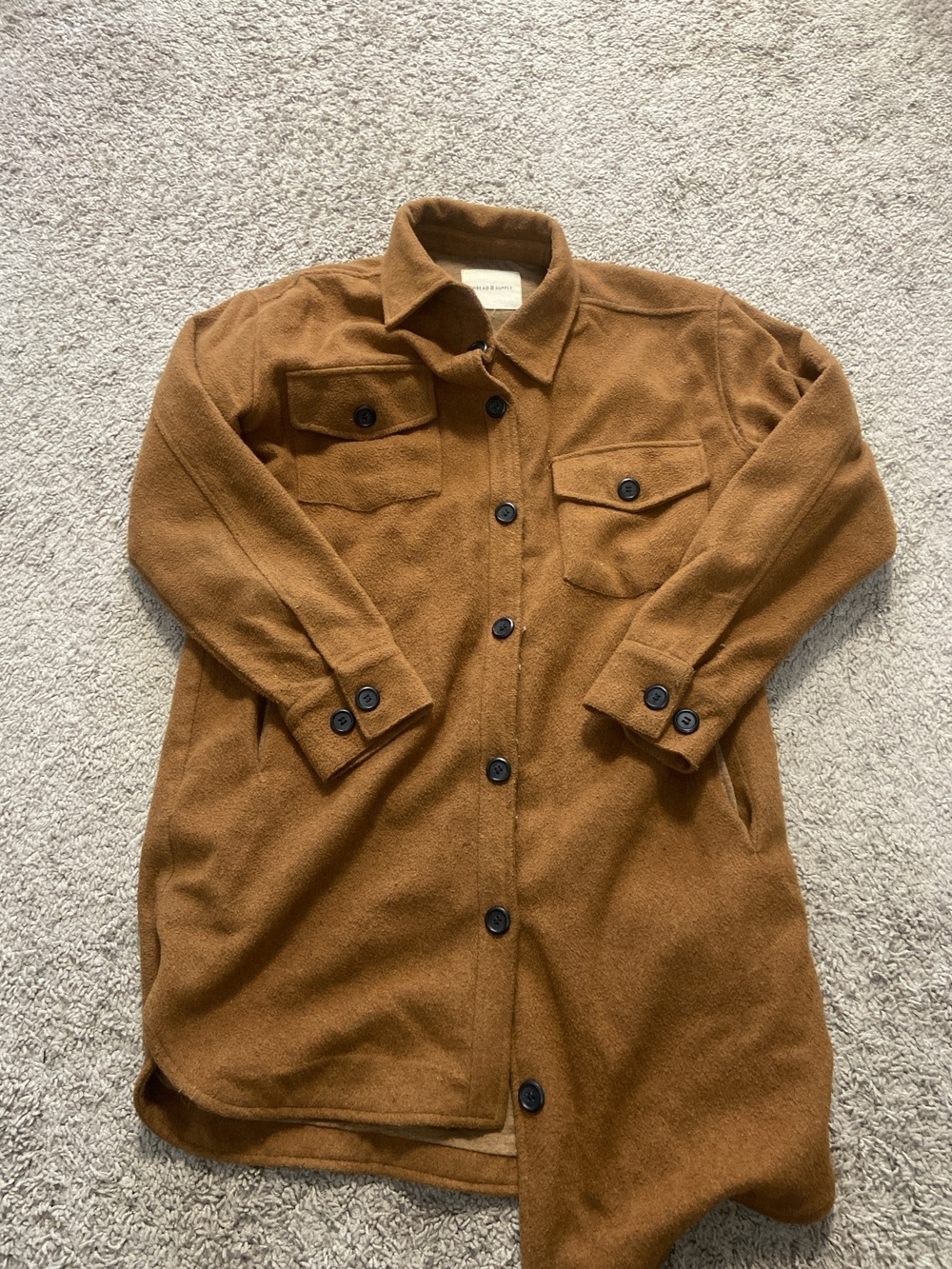 Thread & Supply Jacket Womens Medium Brown Fleece Button Front Shacket Pockets